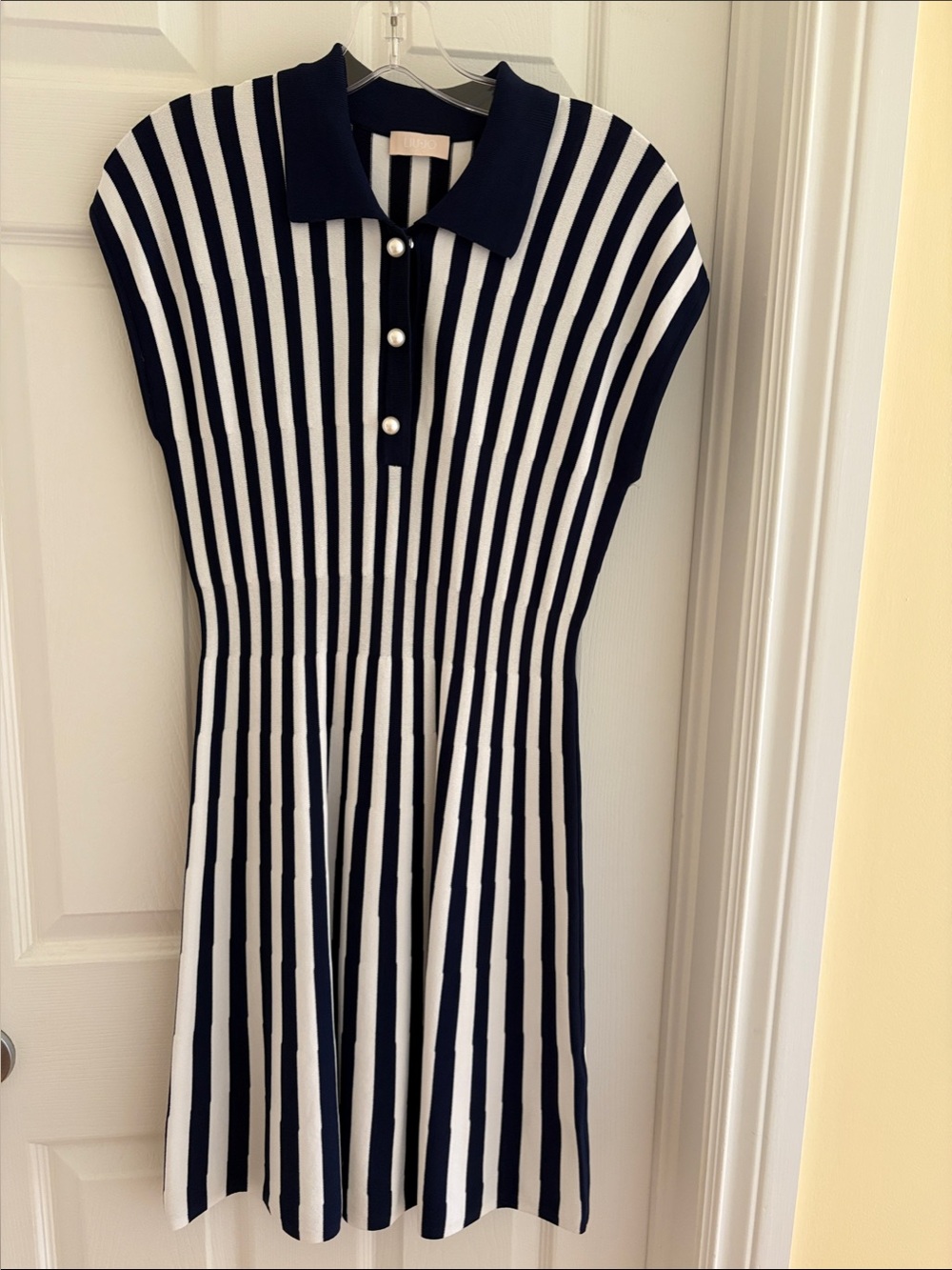 Liu Jo Navy & White Striped Polo Midi Dress with Pearl Buttons